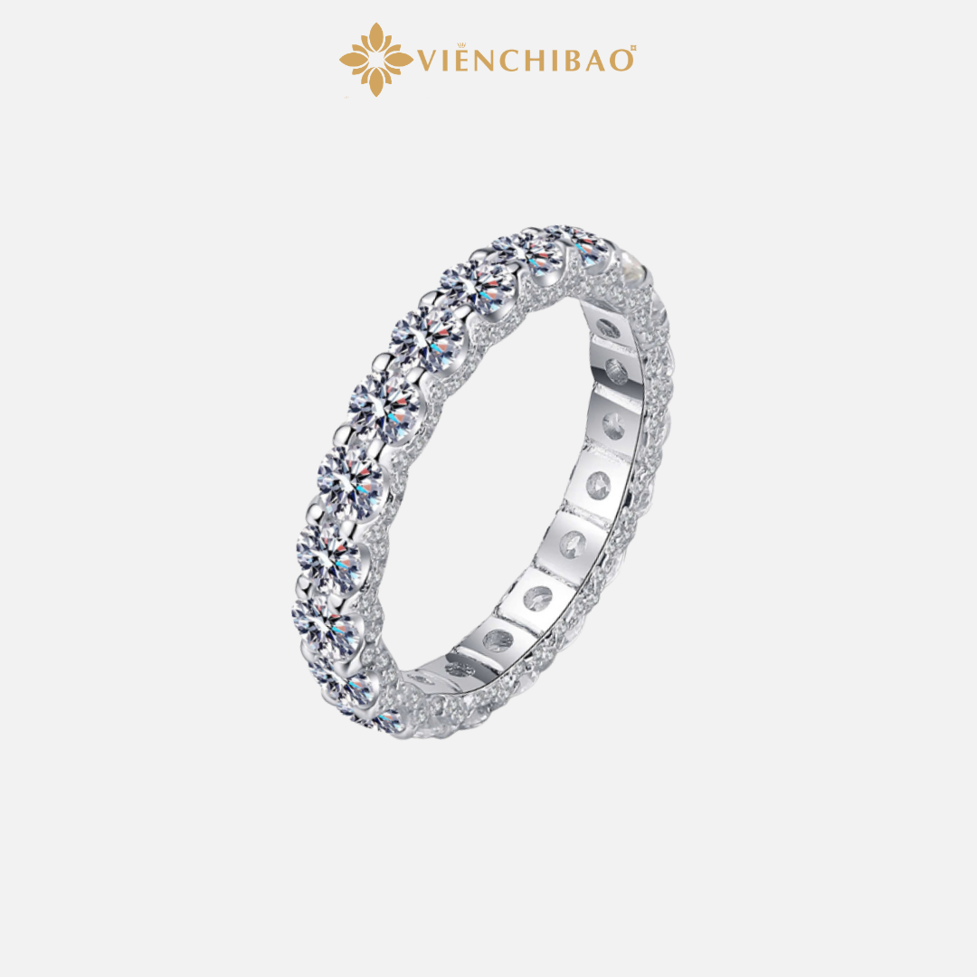 Nhẫn Tàng Hình Bạc Ý Đính Full  Moissanite Bạc S925- NM101 - HuyK Viễn Chí Bảo