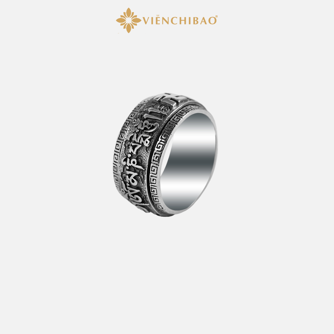 Nhẫn Lục Tự Đại Minh Chú Liên Hoa Chữ Vạn - Bạc Thái S925- N102589 - HuyK Viễn Chí Bảo