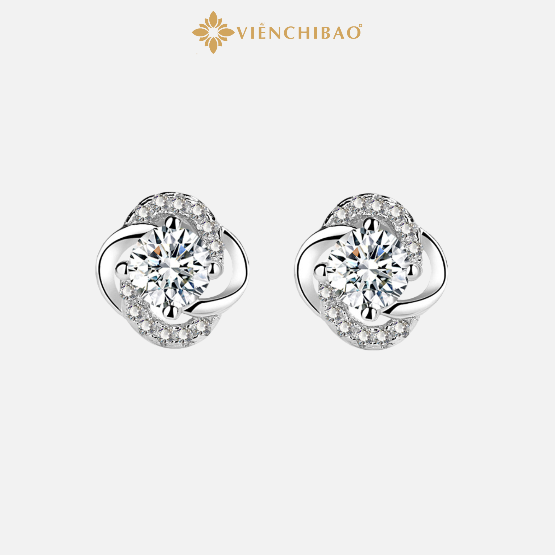 Bông Tai Cỏ 4 Lá Đính Đá Zircon - Bạc S999 - HuyK Viễn Chí Bảo - B400102