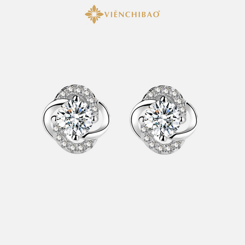 Bông Tai Cỏ 4 Lá Đính Đá Zircon - Bạc S999 - HuyK Viễn Chí Bảo - B400102