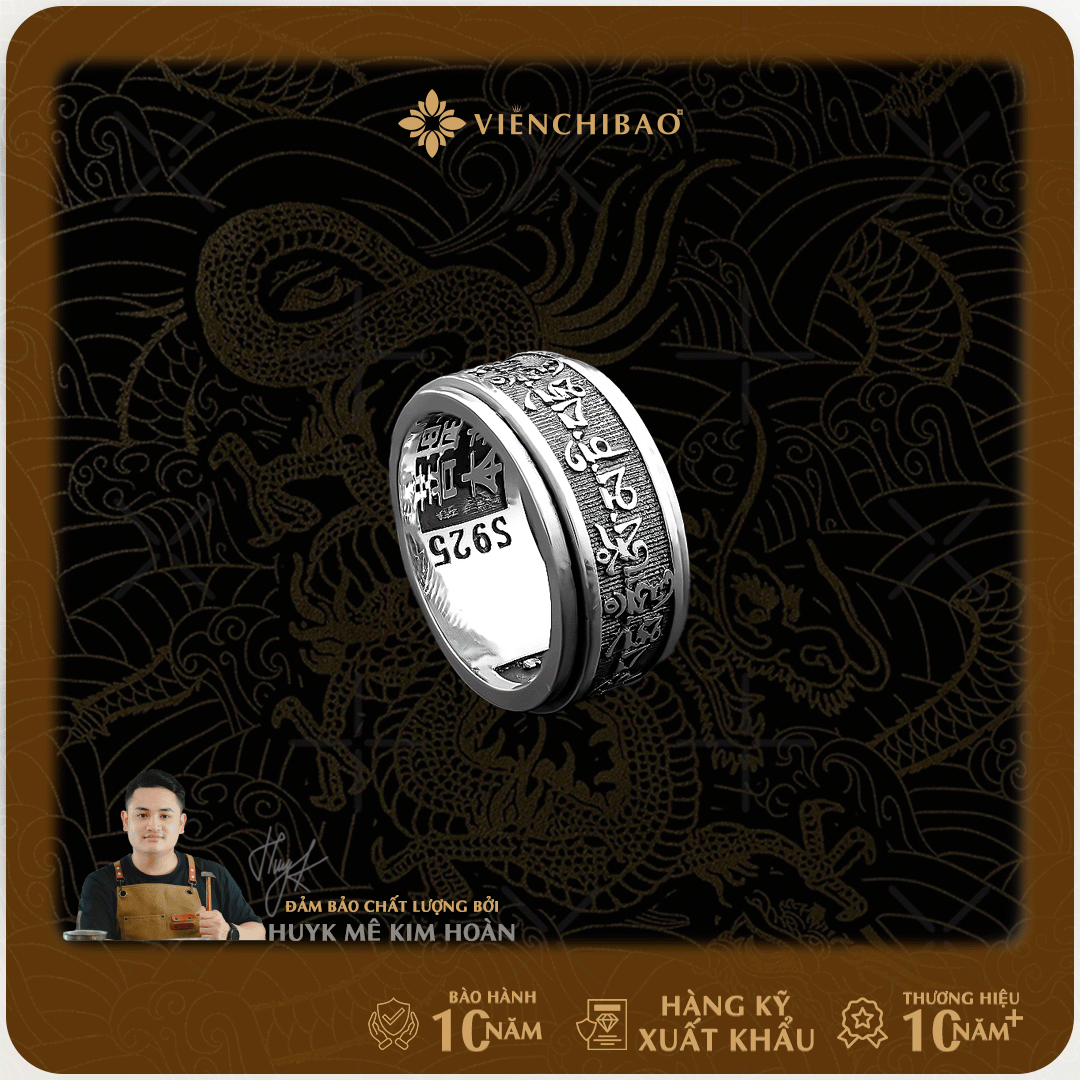 Nhẫn Bạc Nam Lục Tự Đại Minh Chú Bạc Thái S925 - HuyK Viễn Chí Bảo