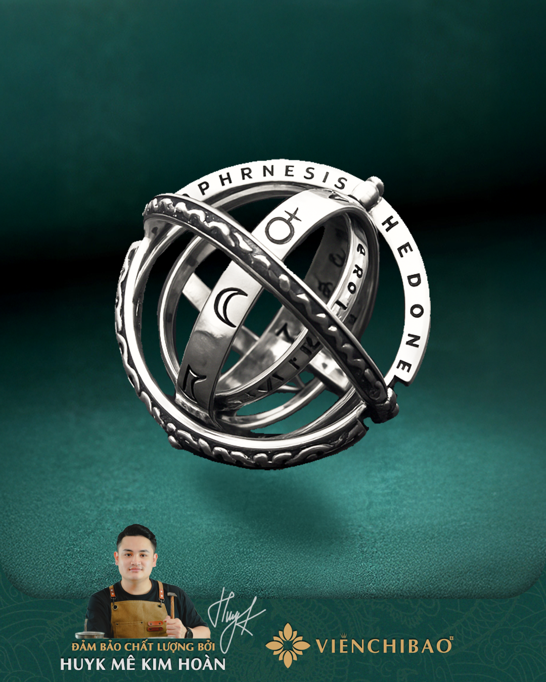 Nhẫn Thiên Văn Địa Cầu Bạc Thái S925 - HuyK Viễn Chí Bảo