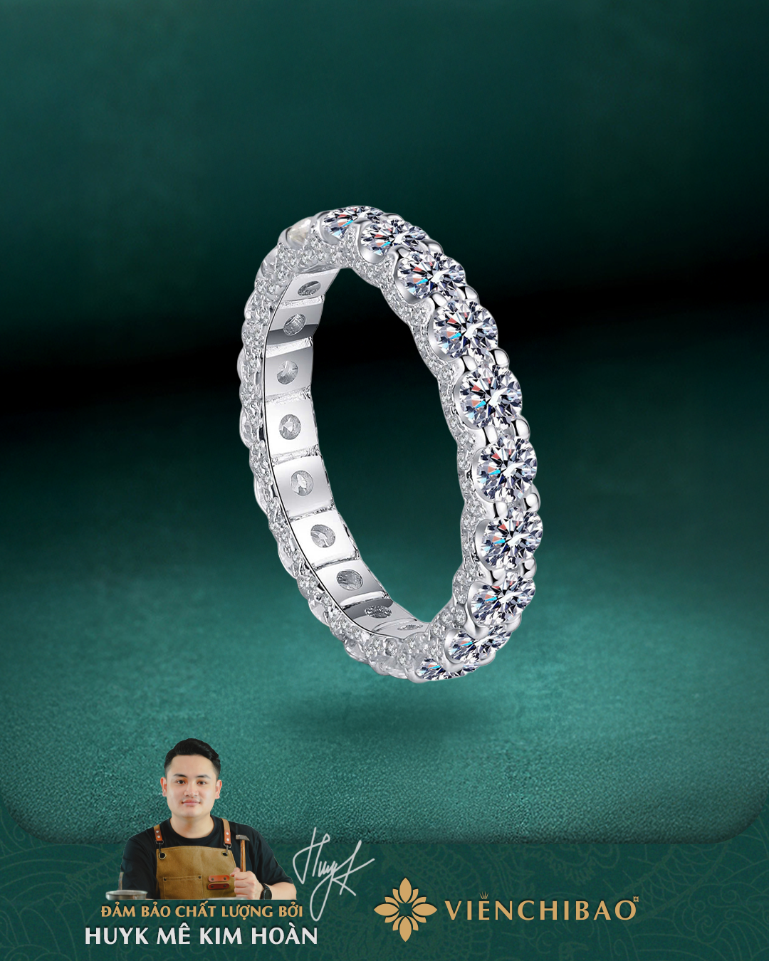 Nhẫn Tàng Hình Bạc Ý Đính Full  Moissanite Bạc S925- NM101 - HuyK Viễn Chí Bảo