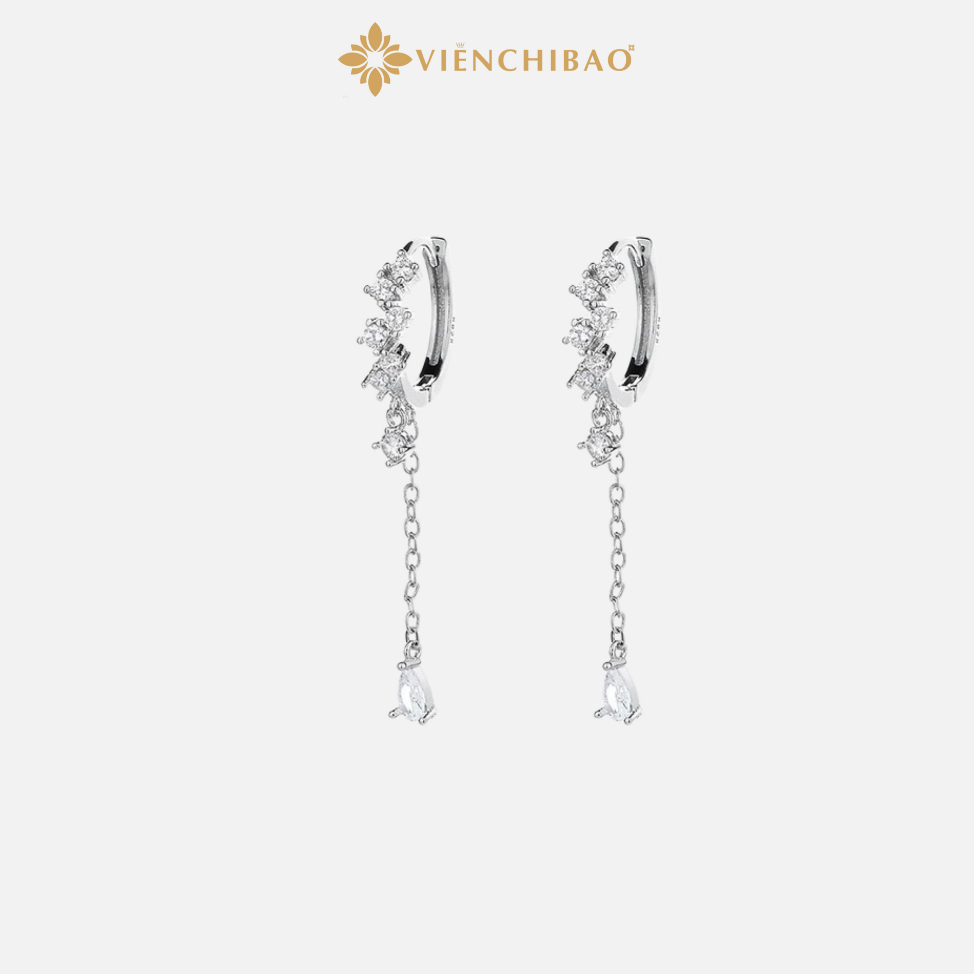 Bông tai đính đá tua rua dài - Bạc S925 - B400744 - HuyK Viễn Chí Bảo