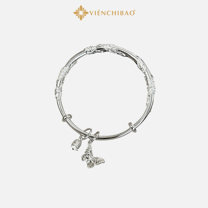 Lắc Tay Hoa Lá Mix Charm Bướm - Bạc S999 - L000832 - HuyK Viễn Chí Bảo