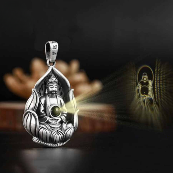 Mặt Dây Chuyền Bạc Nam Phật Tổ Bồ Tát Ngọc Tâm Bồ Đề - Bát Nhã Tâm Kinh