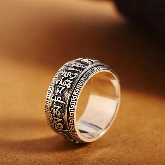 Nhẫn Lục Tự Đại Minh Chú Liên Hoa Chữ Vạn - Bạc Thái S925- N102589 - HuyK Viễn Chí Bảo