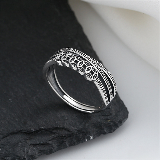 Nhẫn Kim Tiền Xiên Chéo - Bạc Thái S925 -N000451x-  HuyK Viễn Chí Bảo