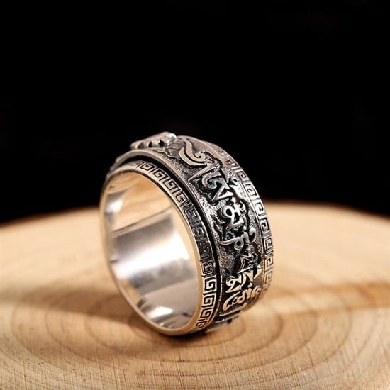 Nhẫn Lục Tự Đại Minh Chú Liên Hoa Chữ Vạn - Bạc Thái S925- N102589 - HuyK Viễn Chí Bảo