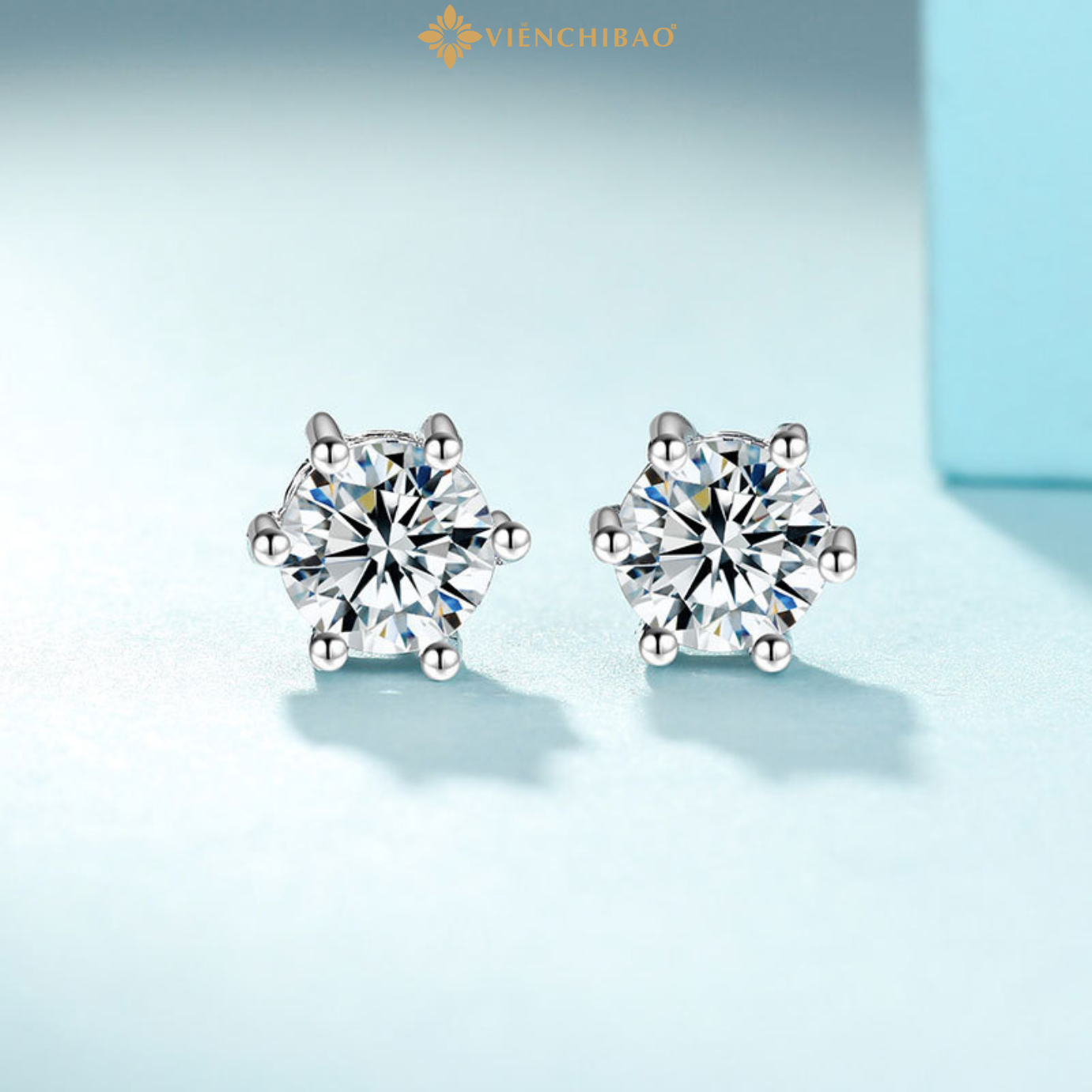 Bông Tai Sáu Chấu Moissanite 6.5li -Bạc S925- B400815-1- HuyK Viễn Chí Bảo