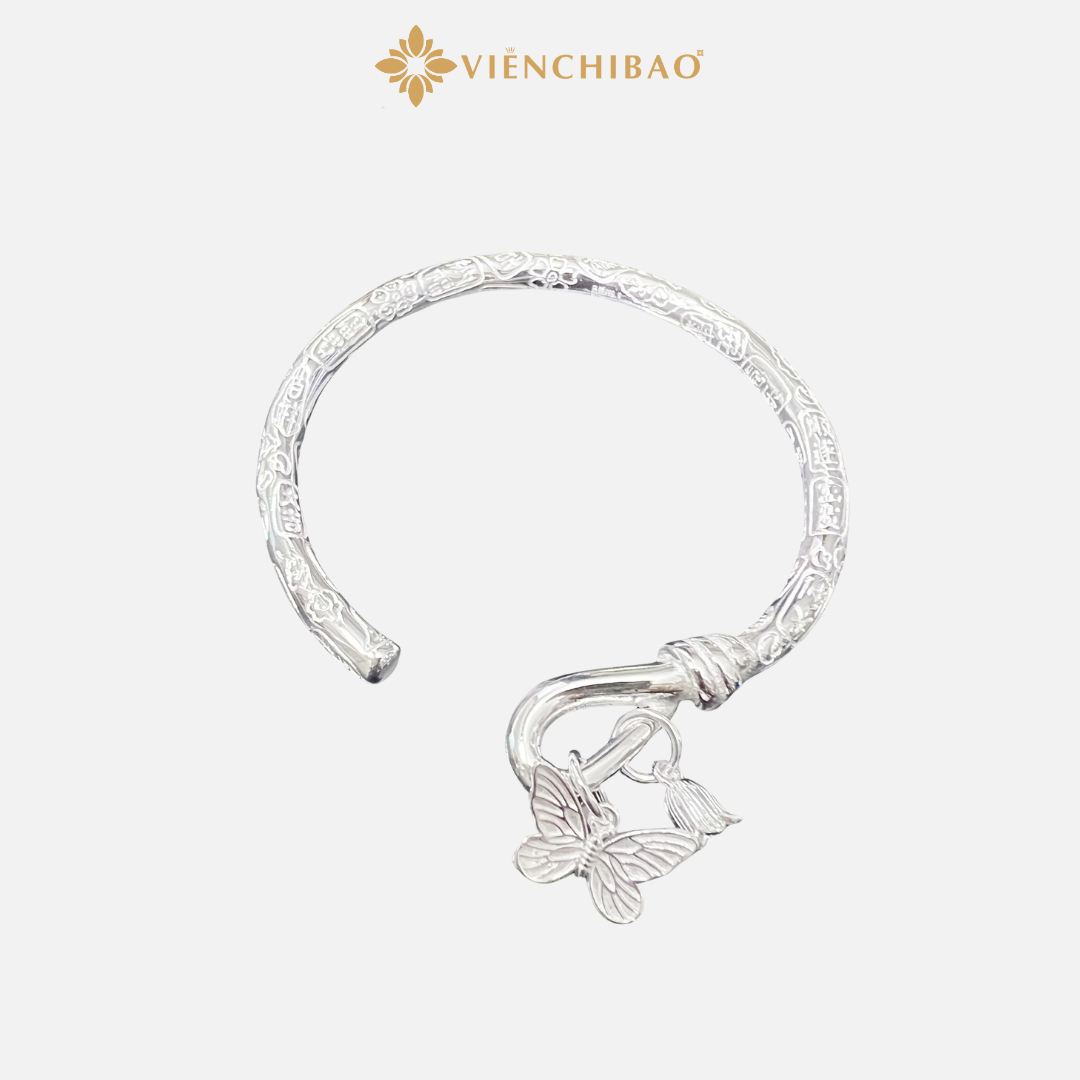 Kiềng Tay Hở Mix Charm Bướm - Bạc S999 - K400010 - HuyK Viễn Chí Bảo