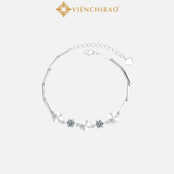 Lắc Tay Cỏ 4 lá Đính Đá Trắng - Bạc Ý S925 - L400747 - HuyK Viễn Chí Bảo