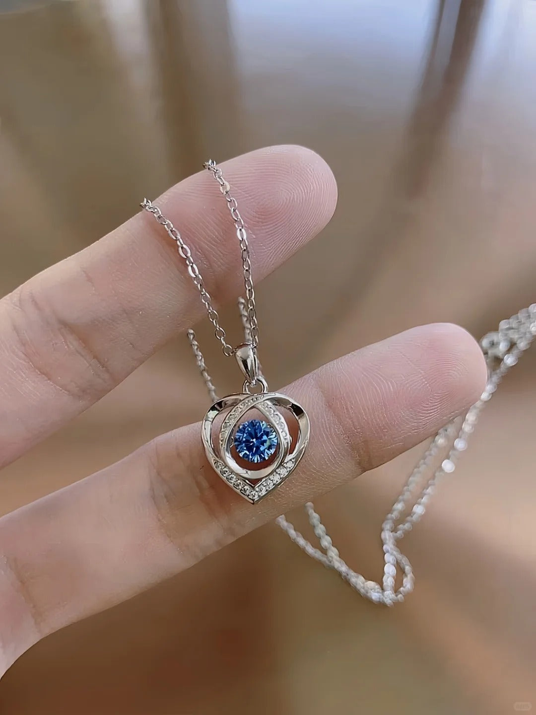 Dây Chuyền Bạc Nữ Trái Tim Xanh- Bạc Ý S925 -  D400782 - HuyK Viễn Chí Bảo