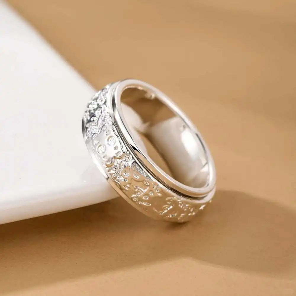 Nhẫn Tỳ Hưu Lục Tự Xoay - Bạc Thái S925 - N101184 - HuyK Viễn Chí Bảo