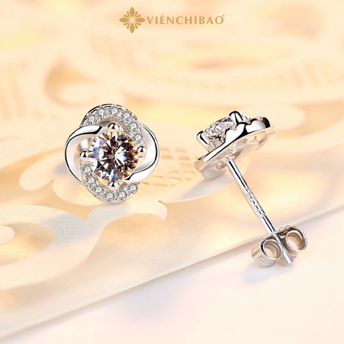 Bông Tai Cỏ 4 Lá Đính Đá Zircon - Bạc S999 - HuyK Viễn Chí Bảo - B400102