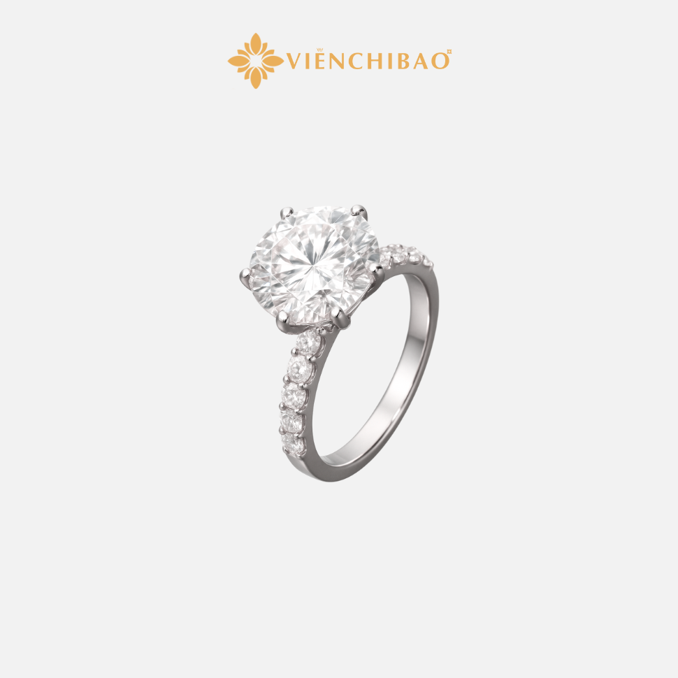 Nhẫn Nữ Đính Đá Moissanite 12mm - Bạc Ý S925 - N401022 - HuyK Viễn Chí Bảo