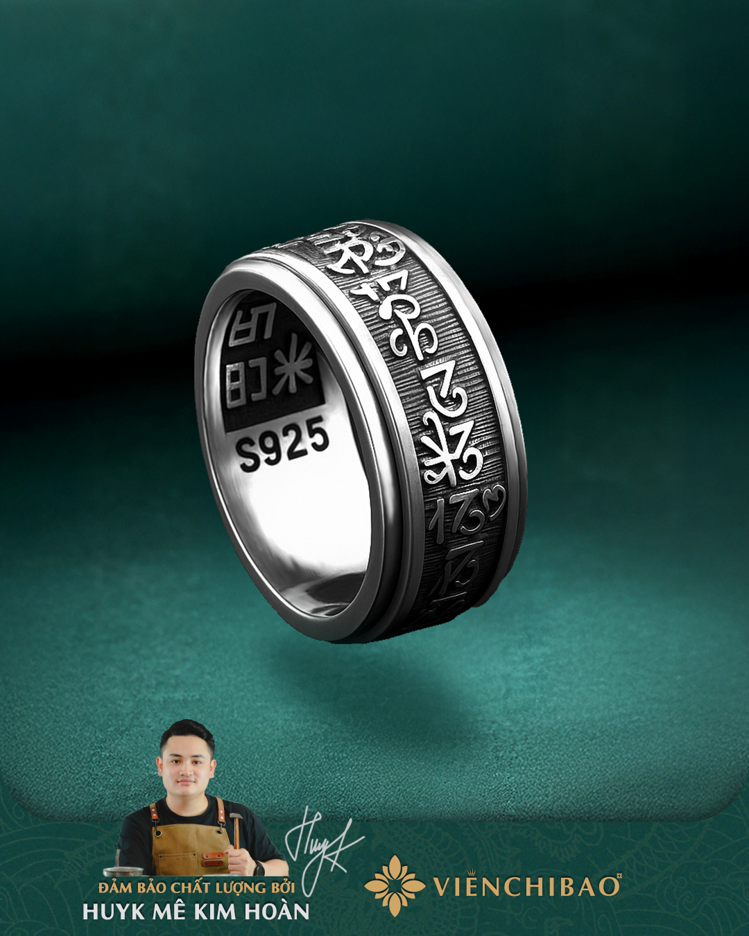 Nhẫn Bạc Nam Lục Tự Đại Minh Chú Bạc Thái S925 - HuyK Viễn Chí Bảo