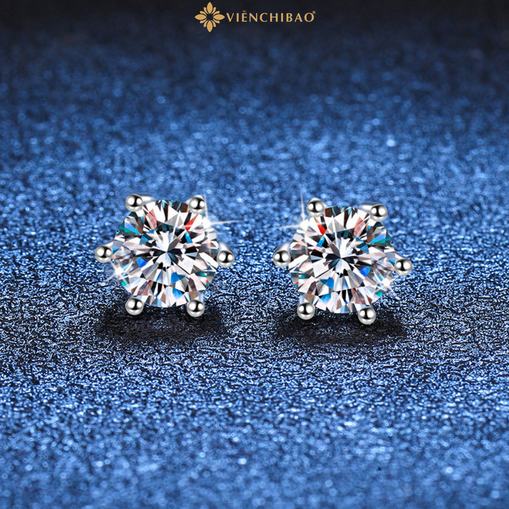 Bông Tai Sáu Chấu Moissanite 6.5li -Bạc S925- B400815-1- HuyK Viễn Chí Bảo