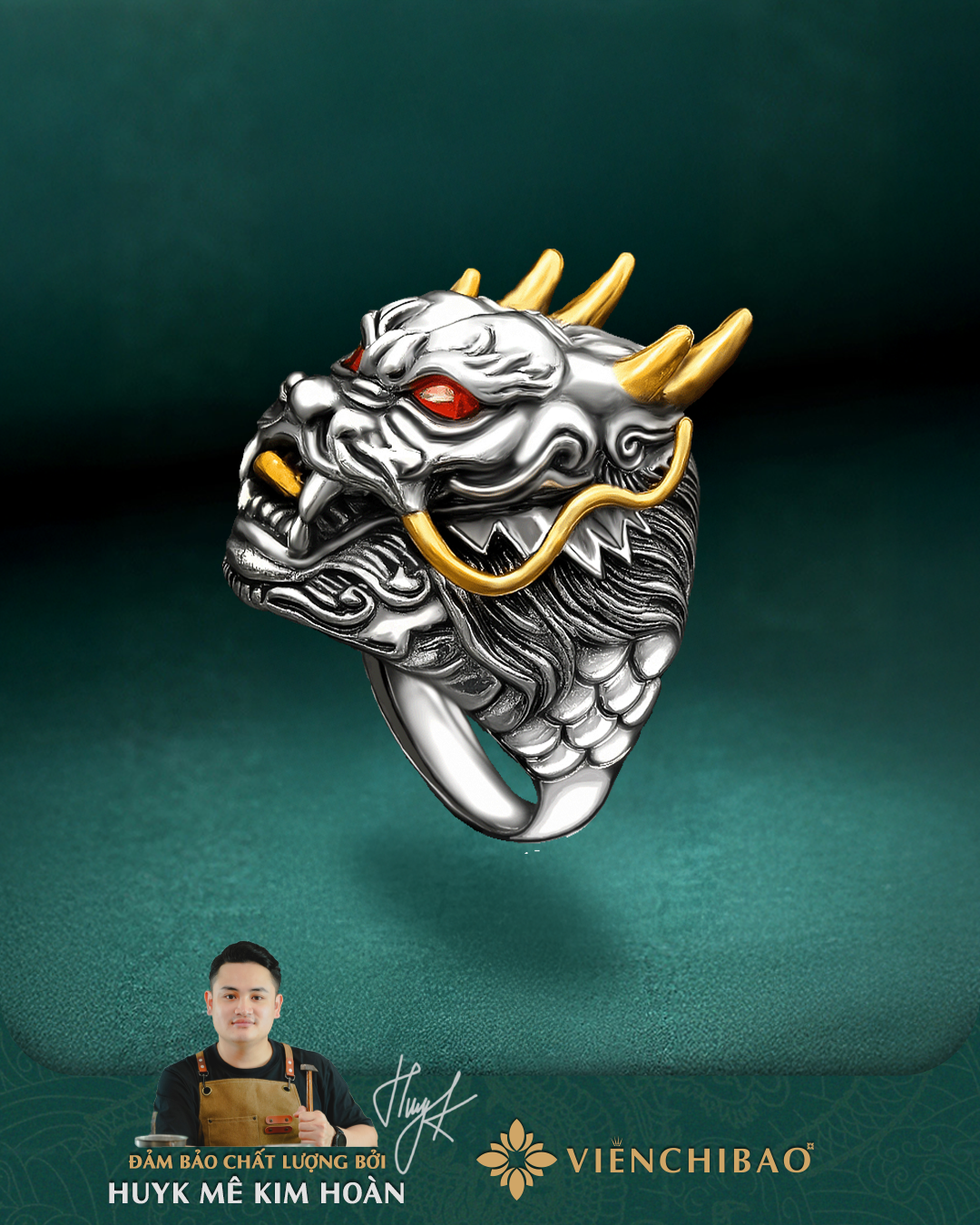 Nhẫn Đông Hải Long Vương Bạc Thái S925 - N100480 -HuyK Viễn Chí Bảo