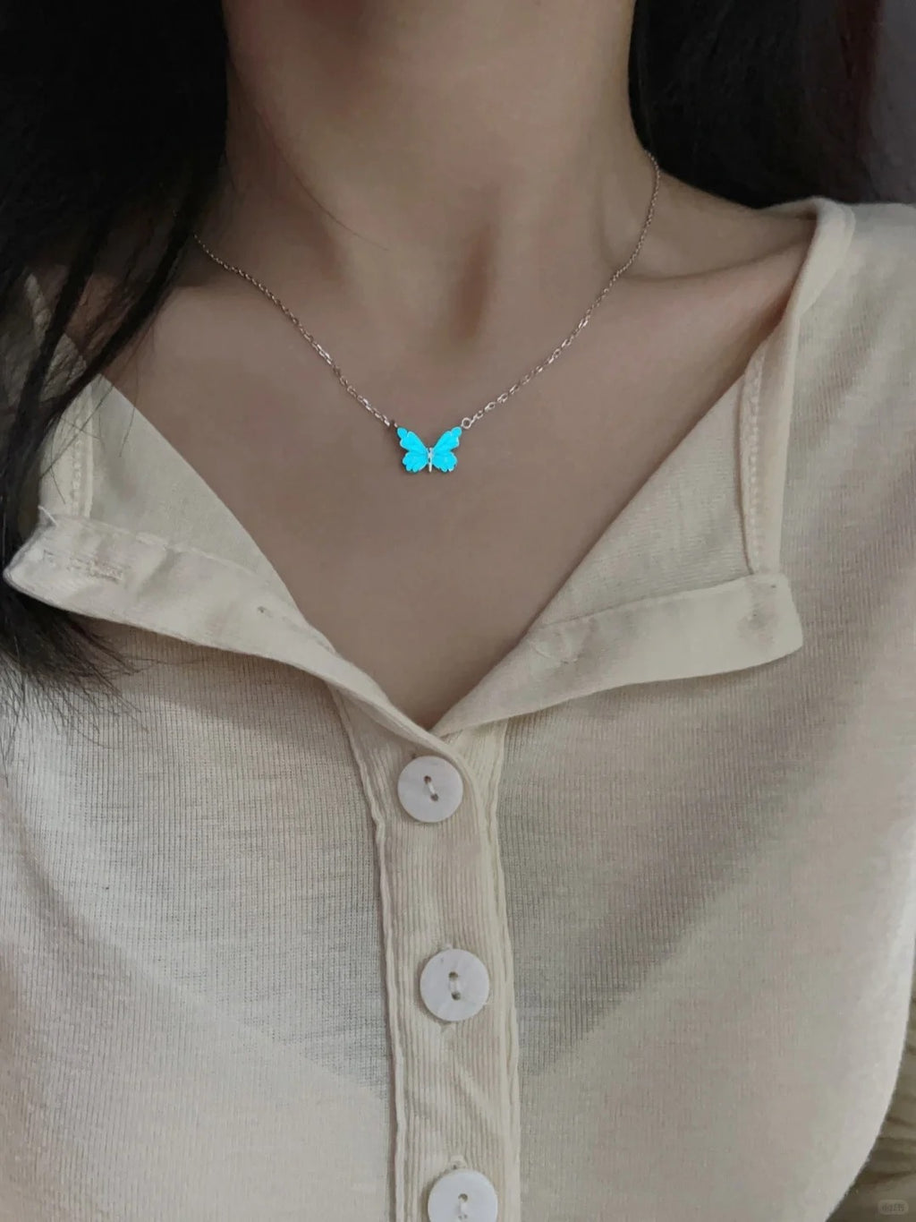 Dây Chuyền Hồ Điệp Phát Sáng - Bạc Ý S925 - D000904 - HuyK Viễn Chí Bảo