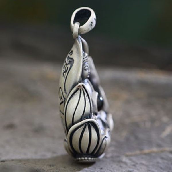 Mặt Dây Chuyền Bạc Nam Phật Tổ Bồ Tát Ngọc Tâm Bồ Đề - Bát Nhã Tâm Kinh