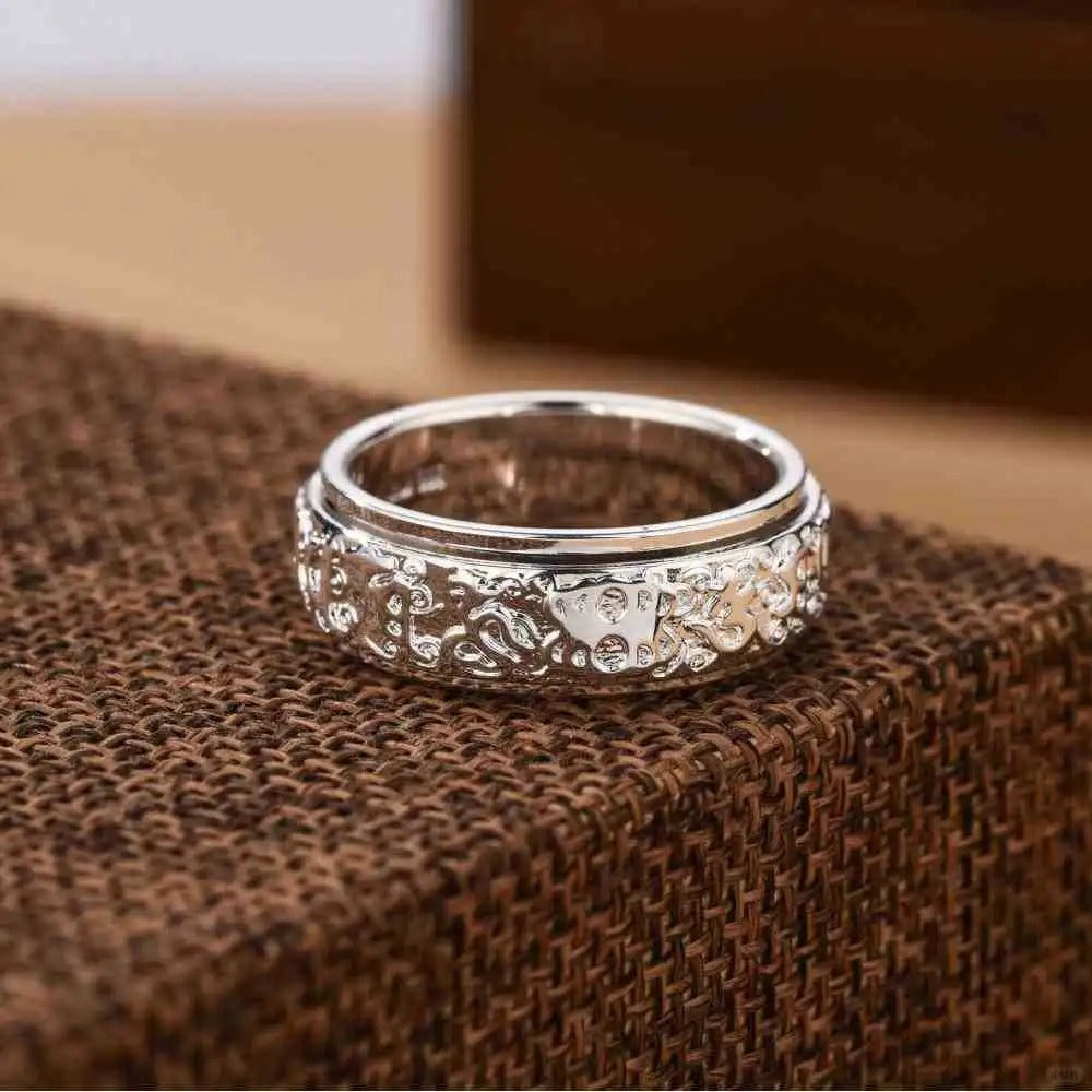 Nhẫn Tỳ Hưu Lục Tự Xoay - Bạc Thái S925 - N101184 - HuyK Viễn Chí Bảo