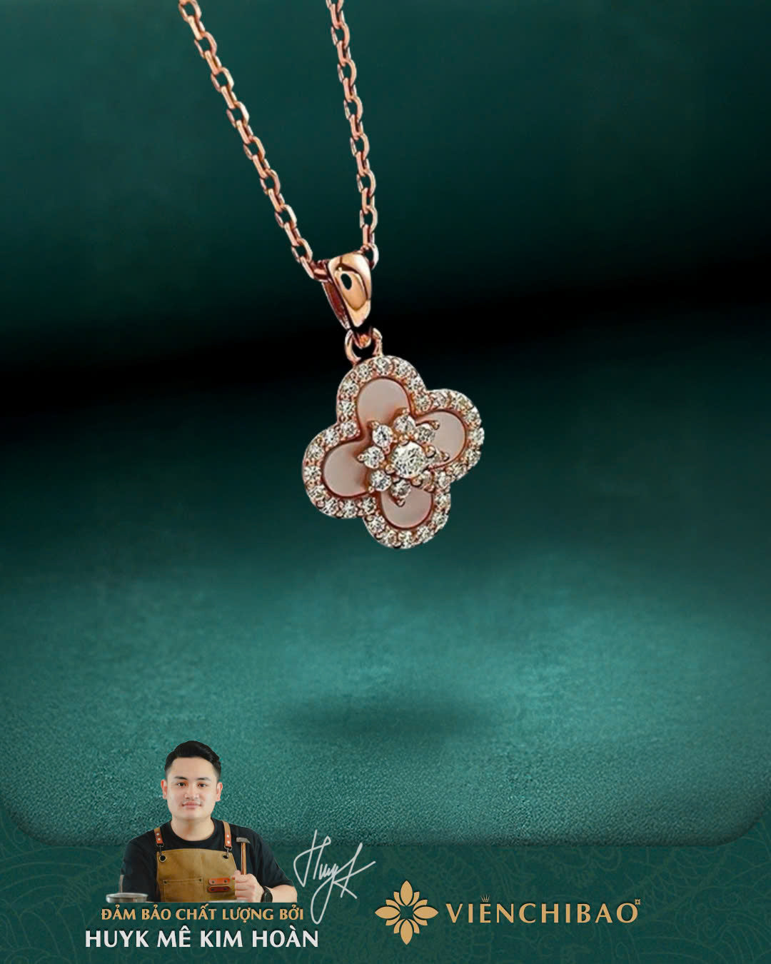 Dây Chuyền Cỏ 4 Lá Đính Đá - Bạc S925 - D401056 - HuyK Viễn Chí Bảo