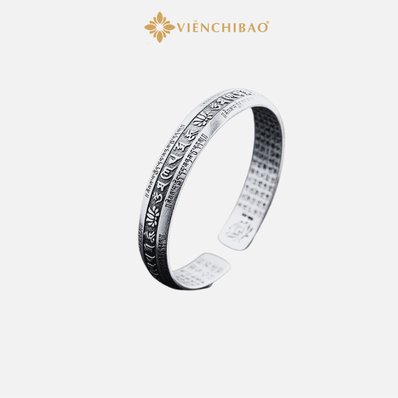 Vòng Tay Lục Tự Đại Minh Chân Ngôn Bát Nhã Tâm Kinh - Bạc Thái S925- L100428x - HuyK Viễn Chí Bảo