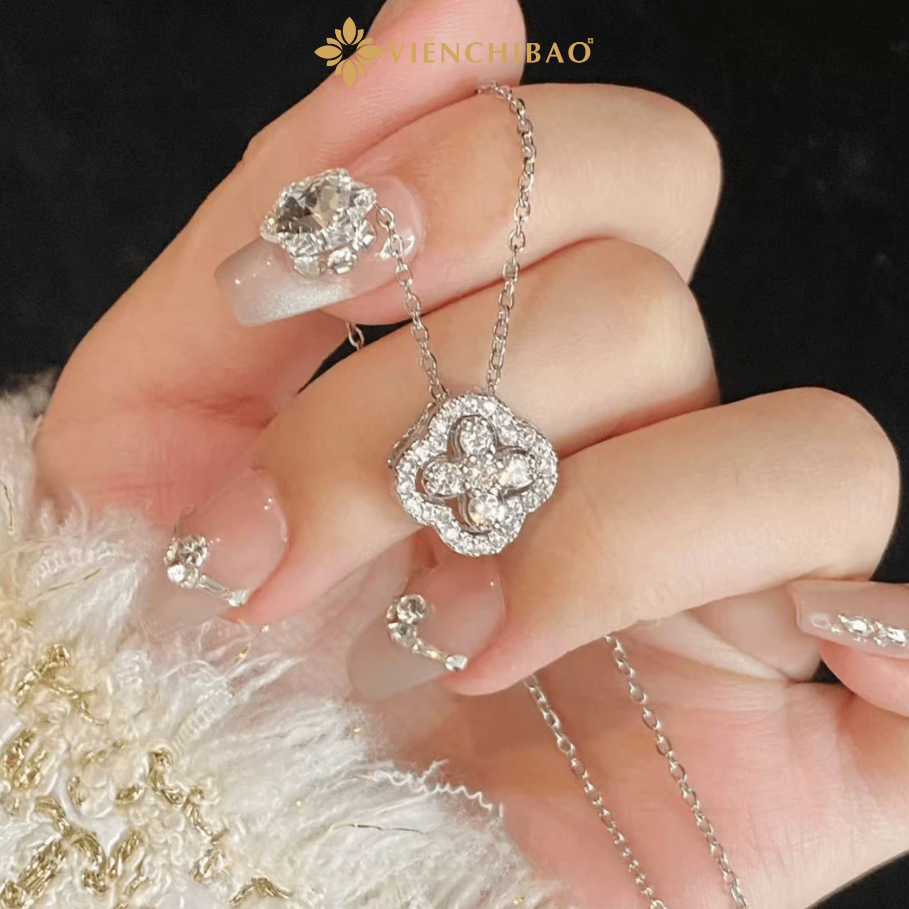 Dây Chuyền Cỏ 4 Lá Đính Đá Zircon - Bạc S925 - D000995 - HuyK Viễn Chí Bảo