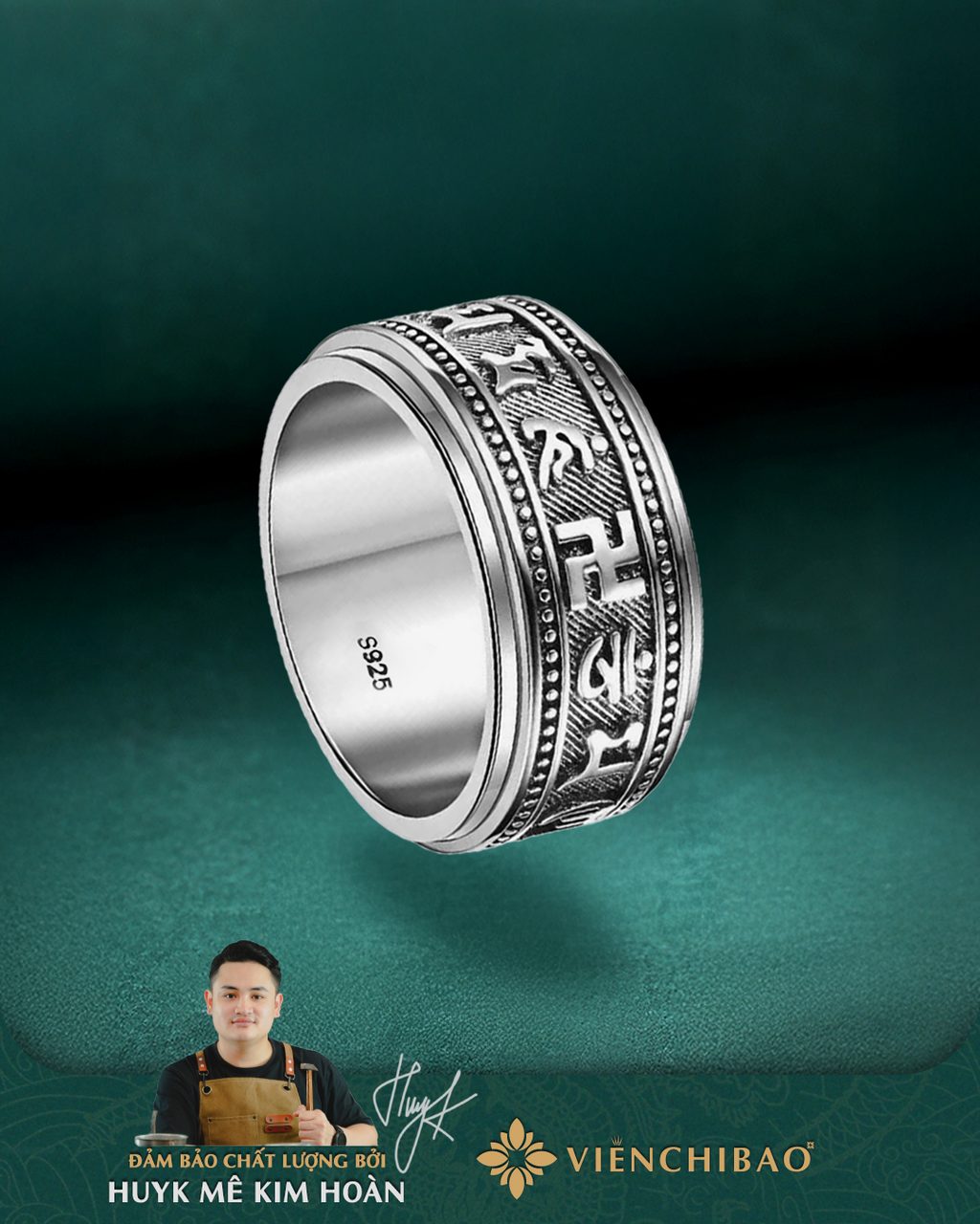 Nhẫn Lục Tự Xoay -  Bạc Thái S925- N100886-  HuyK Viễn Chí Bảo