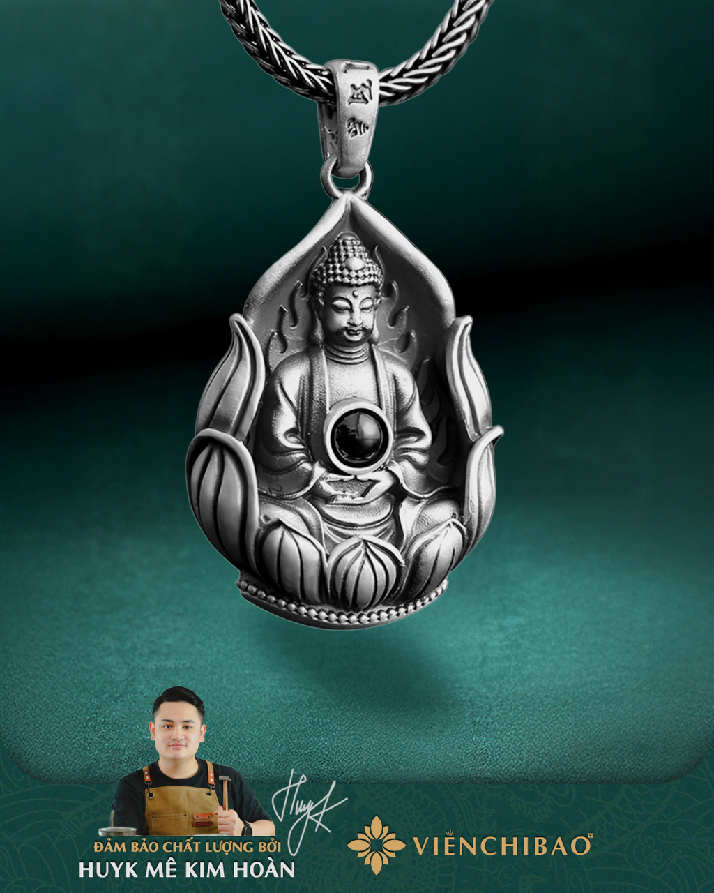Mặt Dây Chuyền Bạc Nam Phật Tổ Bồ Tát Ngọc Tâm Bồ Đề - Bát Nhã Tâm Kinh