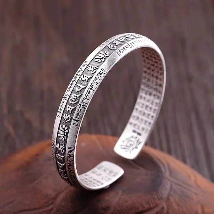 Vòng Tay Lục Tự Đại Minh Chân Ngôn Bát Nhã Tâm Kinh - Bạc Thái S925- L100428x - HuyK Viễn Chí Bảo