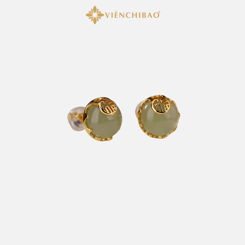 Bông Tai Chữ Phúc Bạch Ngọc - Bạc S925 -  B000582 - HuyK Viễn Chí Bảo