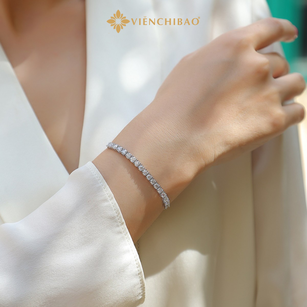 Lắc Tay Đính Đá - Bạc S925 - MT02 - HuyK Viễn Chí Bảo