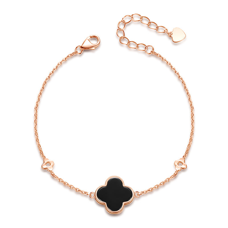 Lắc tay cỏ 4 lá màu đen xi vàng hồng - Bạc S925 - L001271 - HuyK Viễn Chí Bảo