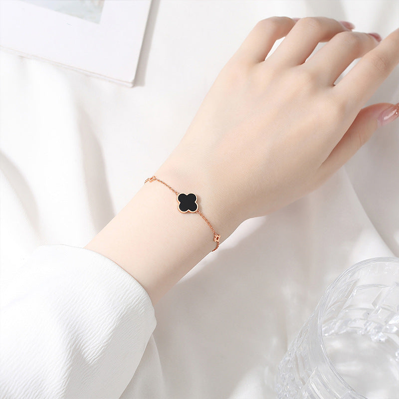 Lắc tay cỏ 4 lá màu đen xi vàng hồng - Bạc S925 - L001271 - HuyK Viễn Chí Bảo