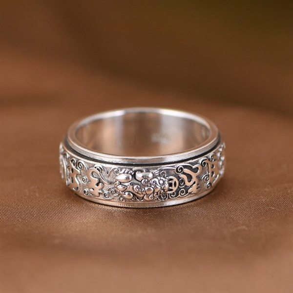 Nhẫn Tỳ Hưu Lục Tự Xoay - Bạc Thái S925 - N101184 - HuyK Viễn Chí Bảo