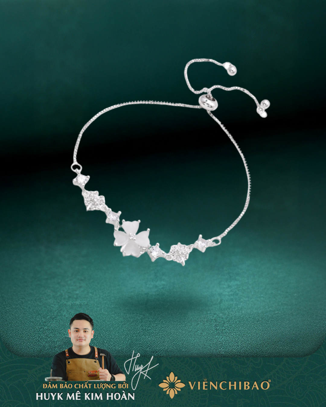 Vòng Tay Bạc Nữ Cỏ Bốn Lá May Mắn - Bạc Ý S925 - MT01- HuyK Viễn Chí Bảo