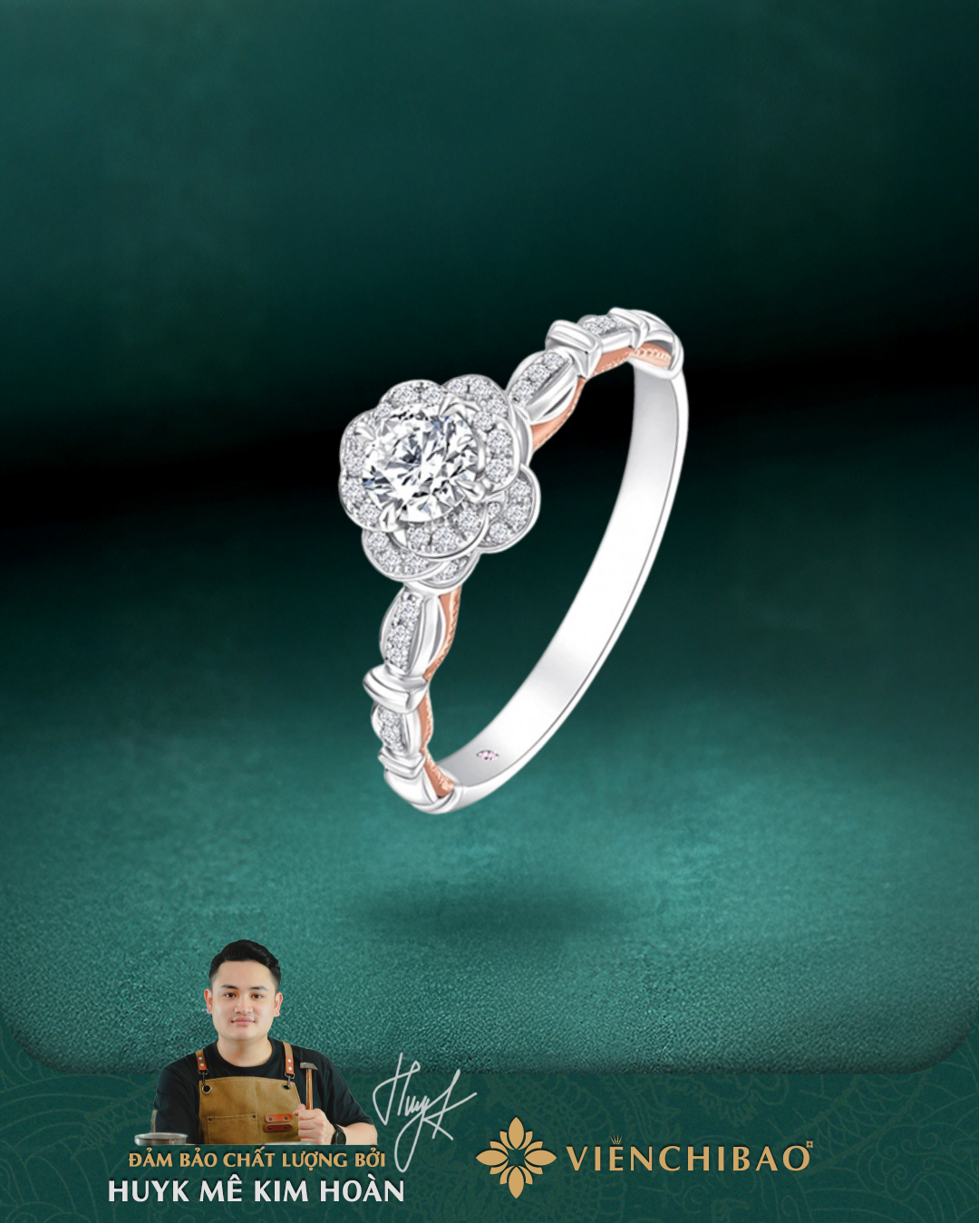 Nhẫn Đoá Hoa Moissanite - Bạc Ý S925 - N400710 - HuyK Viễn Chí Bảo