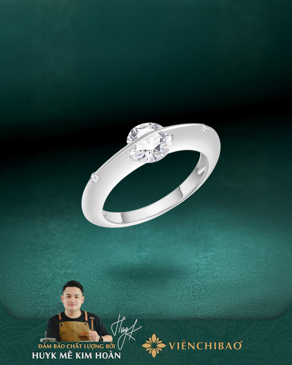 Nhẫn Đá Moissanite Xoay Tiểu Hành Tinh - Bạc Ý S925 - N001347 - HuyK Viễn Chí Bảo