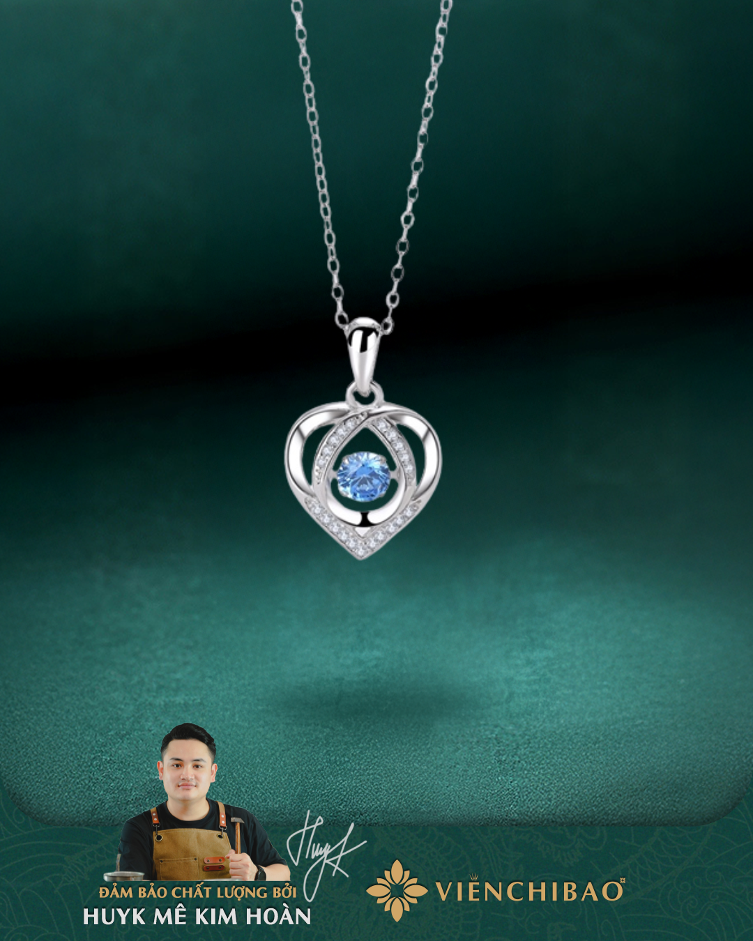 Dây Chuyền Bạc Nữ Trái Tim Xanh- Bạc Ý S925 -  D400782 - HuyK Viễn Chí Bảo