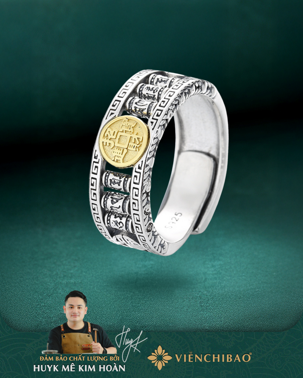 Nhẫn Kim Tiền Ngũ Hoàng Thần Thông- Bạc Thái S925 - N101243 - HuyK Viễn Chí Bảo