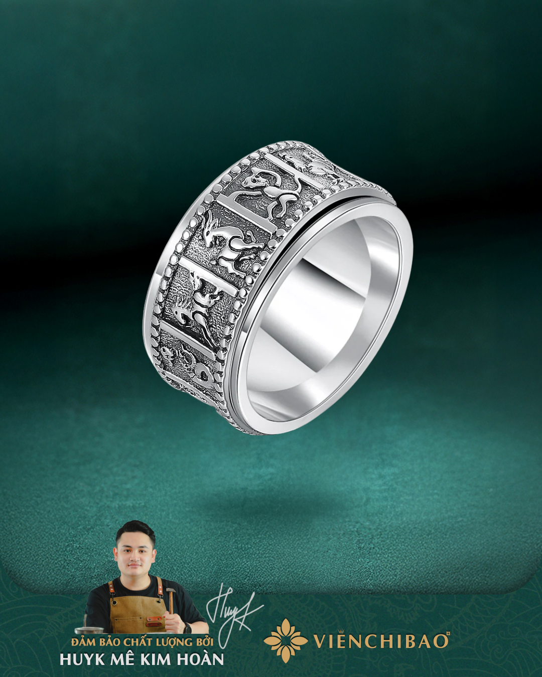 Nhẫn Mười Hai Con Giáp Xoay - Bạc Thái S925- N100591  - HuyK Viễn Chí Bảo