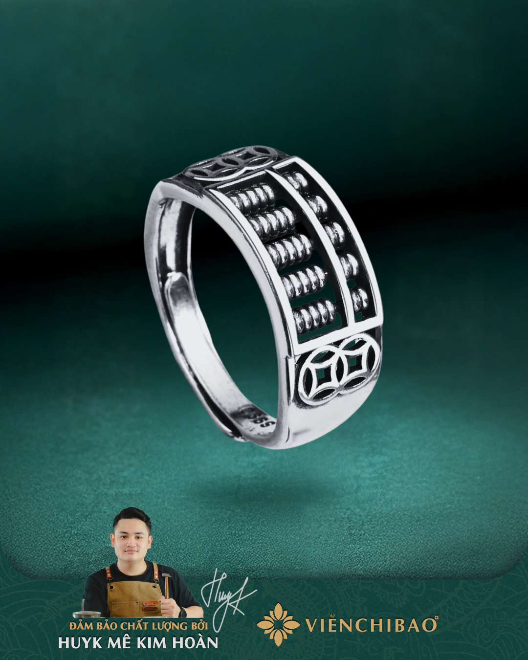 Nhẫn Bàn Tính Tài Lộc- Bạc Thái S925- N100033 - HuyK Viễn Chí Bảo