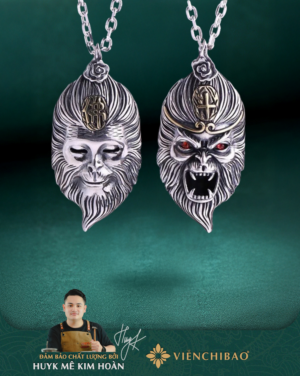 Mặt Dây Chuyển Tề Thiên Đại Thánh - Bạc Thái S925- M100392 - HuyK Viễn Chí Bảo