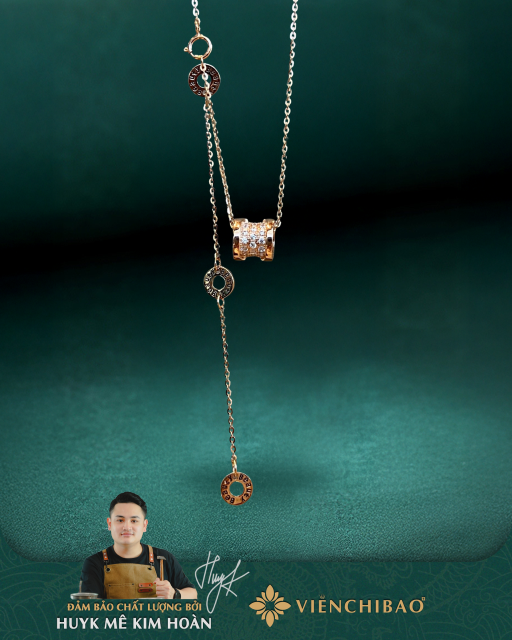 Dây Chuyền Mặt Trụ Xi Vàng Hồng - Bạc Ý S925 - D000992 - HuyK Viễn Chí Bảo