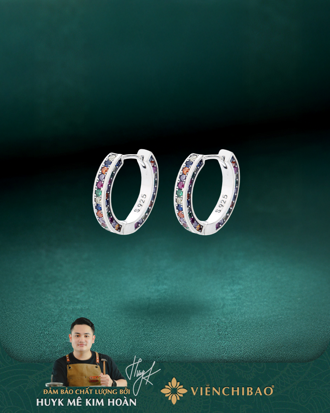 Bông Tai Nữ Đính Đá Nhiều Màu - Bạc S925 - B400192-  HuyK Viễn Chí Bảo