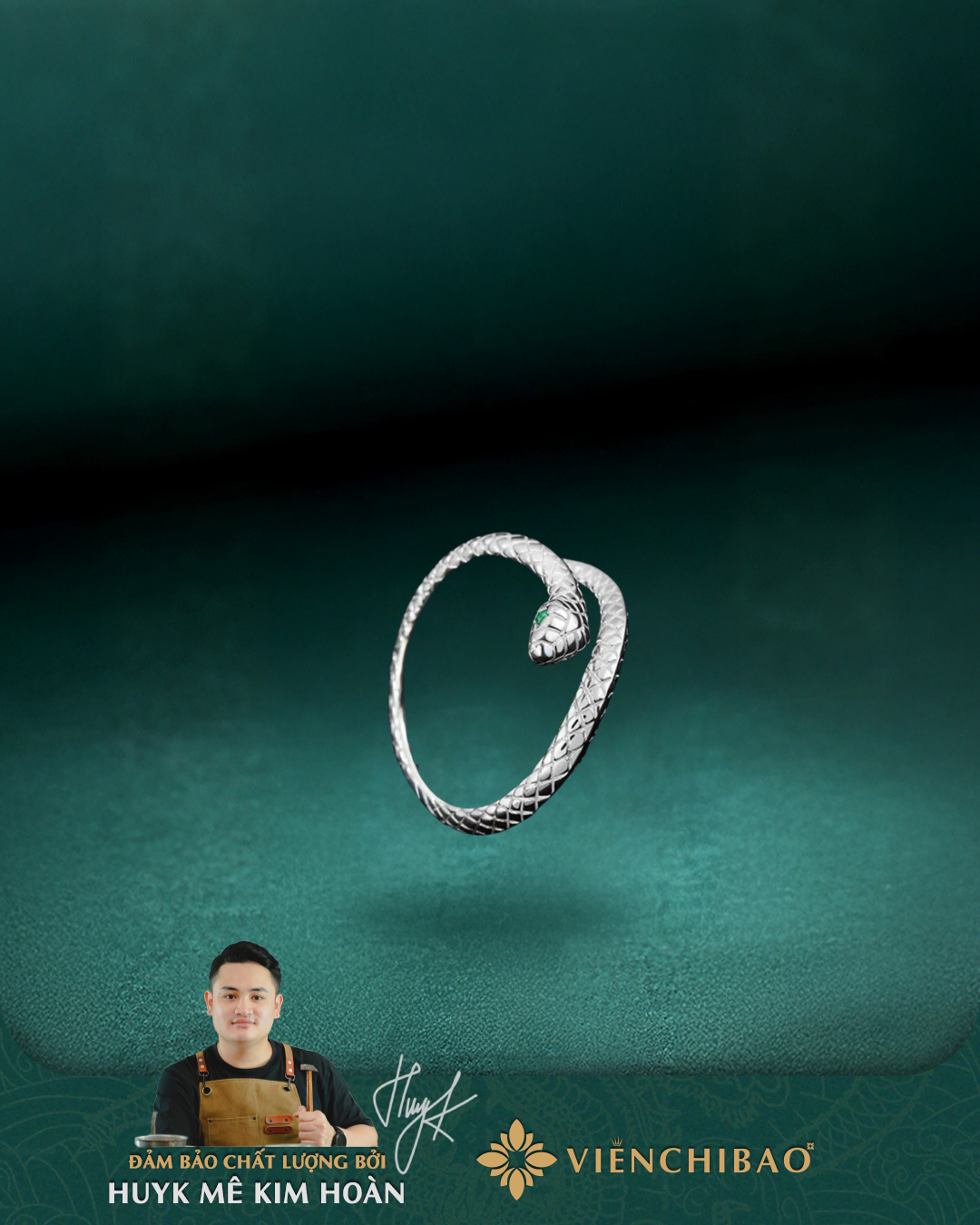 Nhẫn bạch xà mắt xanh - Bạc S925 - N001198 - HuyK Viễn Chí Bảo