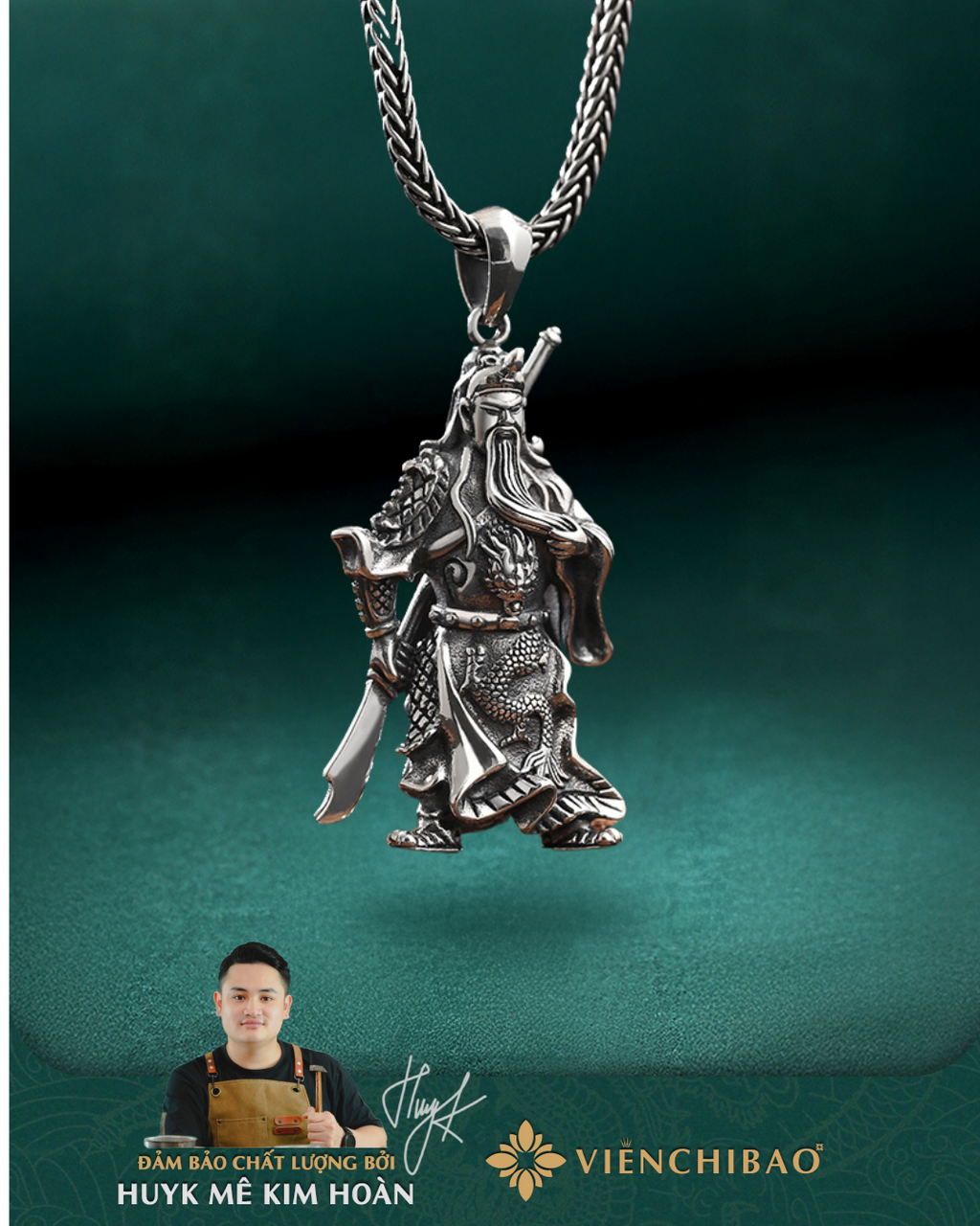 Mặt Dây Chuyền Quan Công Võ Thánh- Bạc Thái S925- M100512 - HuyK Viễn Chí Bảo