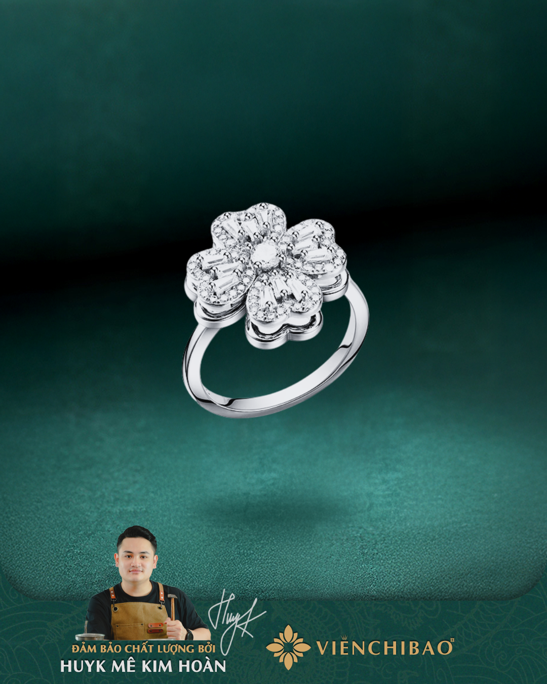 Nhẫn Cỏ 4 Lá Xoay - Bạc Ý S925 - N001361 - HuyK Viễn Chí Bảo
